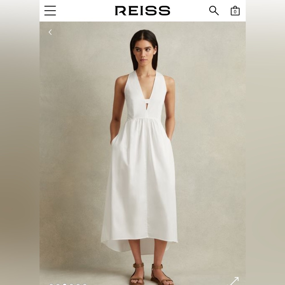 REISS YANA Dress. Cotton blend high-low midi dress.